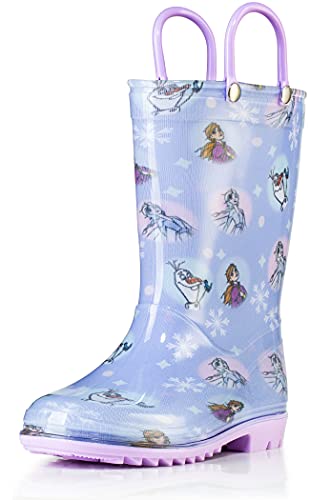 Disney Frozen 2 Girls Anna, Elsa and Olaf Purple PVC Waterproof Licensed Rain Boots Easy-On Handles - Size 7 Toddler von Disney