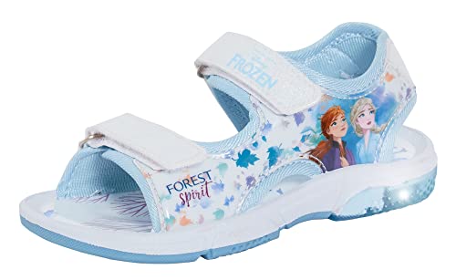 Disney Frozen 2 Girls Light Up Sports Sandals Kids Elsa Anna Adjustable Open Summer Shoes With Lights, White/Blue, 28 EU von Disney