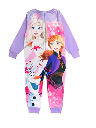 Disney Frozen 2 Mädchen Schlafanzug Fleece All One Pjs Kinder Playsuit Elsa Anna Schlafanzug, Pink / Lila, 3-4 Jahre von Disney