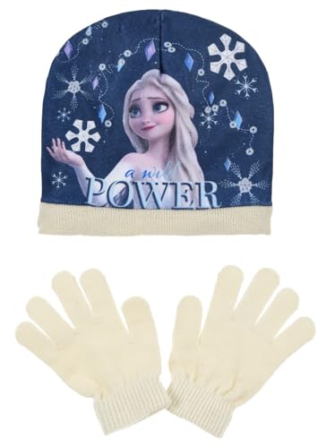 Disney Frozen Beanie-Mütze und Handschuh-Set Elsa Winter-Zubehörset (Creme, 2-4 Jahre) von Disney