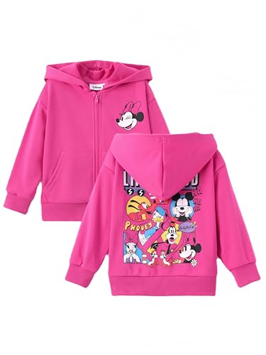 Disney Frozen Elsa Princess Moana Minnie Mouse Stitch Mädchen Reißverschluss Hoodie Herbst Reißverschluss Sweatshirt Jacke Kleinkind bis große Kinder, Minnie-roseo, 9-10 Jahre von Disney