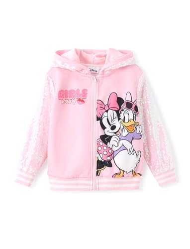 Disney Frozen Elsa Stitch Minnie Mouse Kleinkind Mädchen Jacke Pailletten Reißverschluss Hoodie Sweatshirt Mantel Geburtstag Kleidung 3-13 Jahre, Minnie Mouse-pink, 4-5 Jahre von Disney