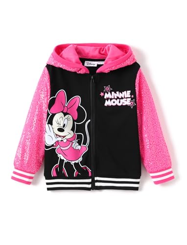 Disney Frozen Elsa Stitch Minnie Mouse Kleinkind Mädchen Jacke Pailletten Reißverschluss Hoodie Sweatshirt Mantel Geburtstag Kleidung 3-13 Jahre, Minnie Mouse-roseo, 3-4 Jahre von Disney