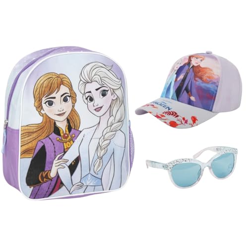 Disney Frozen Geschenkset für Mädchen, Anna und Elsa Rucksack Set, mit Cap, Sonnenbrille und Geldbeutel (Lila-Pink) von Disney