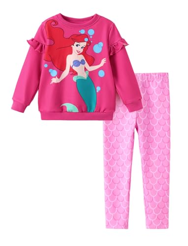 Disney Frozen Kleinkind Mädchen Outfit Mädchen Kleidung Langarm Shirt und Leggings Bekleidungssets Casual Herbst Pullover, Princess-ariel-hot Pink, 4-5 Jahre von Disney