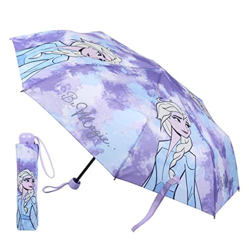 Disney Frozen Kompakter Taschenschirm, Regenschirm für Mädchen, Hochfeste Struktur, Regenschirm im Elsa-Design, Regenschirm für Kinder von Disney