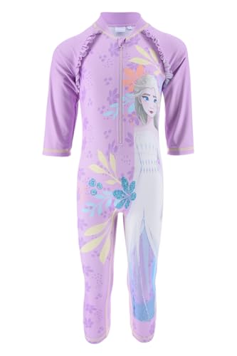 Disney Frozen Mädchen Badeanzug, UV Schutz Badeanzug, Einteiliges Badeset ELSA T-Shirt und Badehose, Größe 5 Jahre, Lila von Disney