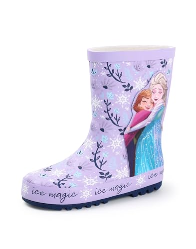 Disney Frozen Mädchen Gummistiefel | Kinder Stiefel mit Elsa & Anna Charakter in Lila | Wasserfeste Gummistiefel mit Schneeflocken- und Blumenmuster für Kinder | Animationsfilm Merchandise Geschenk von Disney