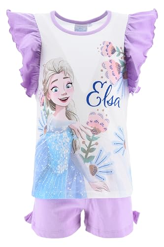 Disney Frozen Mädchen T-Shirt und Shorts, ELSA Design 2-Teiliges Pyjama-Set, Größe 4 Jahre | Lila von Disney