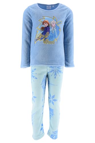 Disney Frozen Pyjama für Mädchen, 2-Teiliges Samt T-Shirt und Lange Hose für Mädchen, Weicher Fleece Pyjama, Größe 6 Jahre | Blau von Disney