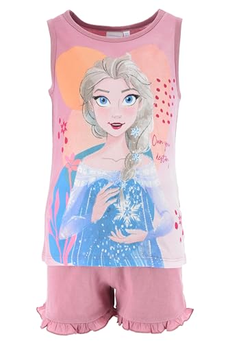Disney Frozen Pyjamas für Mädchen, 2-Teiliges Set, Pyjama aus Weicher Baumwolle im Königin ELSA Design T-Shirt und Shorts, Größe 4 Jahre | Rosa von Disney