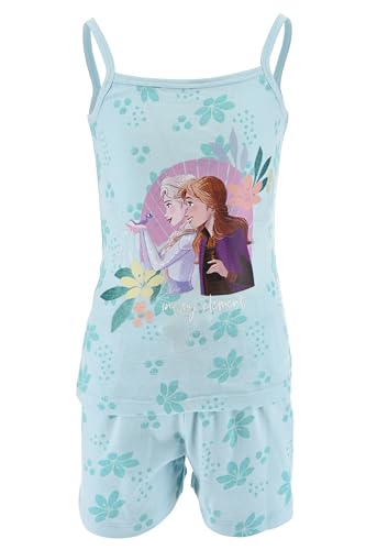 Disney Frozen Pyjamas für Mädchen, 2 Teiliges Set Pyjama aus Weicher Baumwolle im ELSA Anna und Bruni Design, T-Shirt und Shorts, Größe 6 Jahre | Blau von Disney
