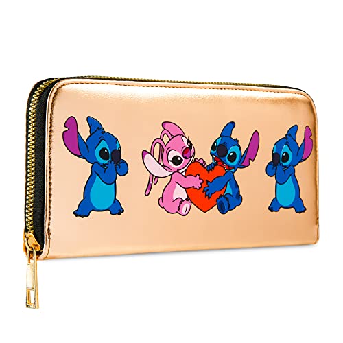 Disney Lilo and Stitch, Reißverschluß Portemonnaie Damen, Strapazierfähiges Portemonnaie & Karte Wallet for Women, Stitch Sachen als Geschenk für Mädchen zu jedem Anlass, Gold, 10cm x 20cm von Disney