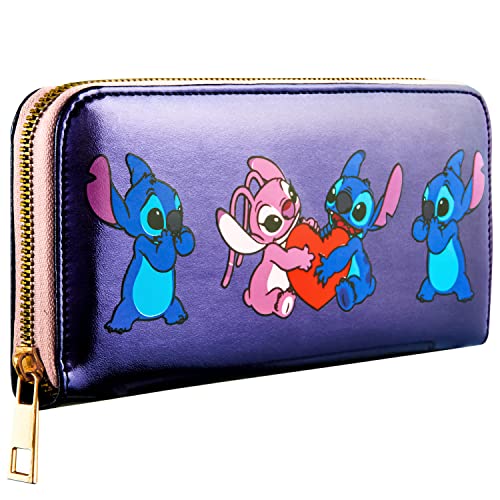 Disney Lilo and Stitch, Reißverschluß Portemonnaie Damen, Strapazierfähiges Portemonnaie & Karte Wallet for Women, Stitch Sachen als Geschenk für Mädchen zu jedem Anlass, Metallisch Blau, 10cm x 20cm von Disney