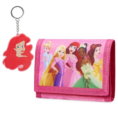 Disney Geldbörse Mädchen mit Schlüsselanhänger Kinder, Stitch & Frozen Geldbeutel Kinder Set - Mädchen Geschenke (Rosa Prinzessinnen) von Disney