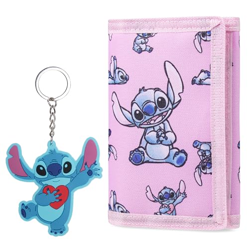 Disney Geldbörse Mädchen mit Schlüsselanhänger Kinder, Stitch & Frozen Geldbeutel Kinder Set - Mädchen Geschenke (Rosa Stitch) von Disney