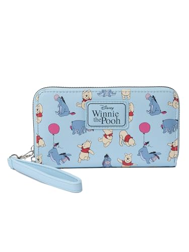 Disney Geldbörse Wristlet Mickey Minnie Mouse Winnie Pooh Reißverschluss Clutch Kunstleder, I-Aah Pooh Hellblau, Classic von Disney