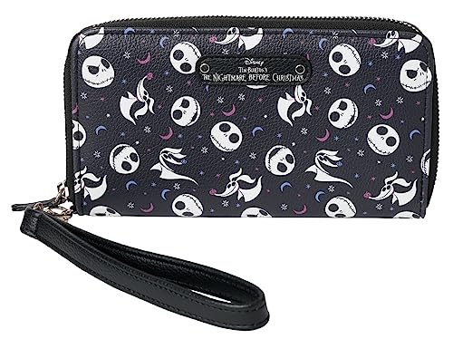 Disney Geldbörse mit Handgelenk, Mickey Minnie Mouse, Winnie Pooh, Reißverschluss, Clutch, Kunstleder, Jack Skellington Schwarz von Disney