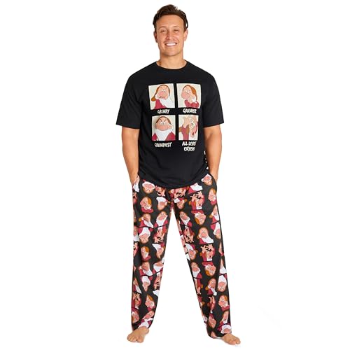 Disney Grumpy Herren Pyjamas - T-Shirt & Unterteil - Baumwolle Nachtwäsche - Schlafanzüge für Herren - Größen S-3XL (Schwarz, S) von Disney