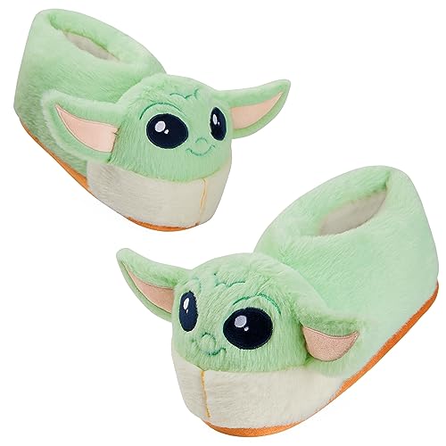 Disney Hausschuhe Damen Stitch 3D, Eeyore 3D und Baby Yoda 3D Plüsch Warme Flauschige Slippers Lustig (Grün Baby Yoda, numeric_35-36) von Disney