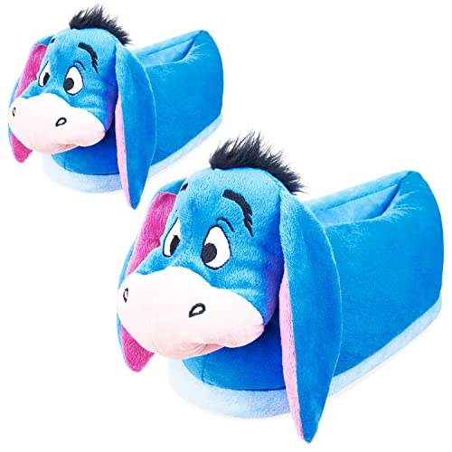 Disney Hausschuhe Damen Stitch 3D, Eeyore 3D und Baby Yoda 3D Plüsch Warme Flauschige Slippers Lustig (Blau Eeyore, numeric_40) von Disney