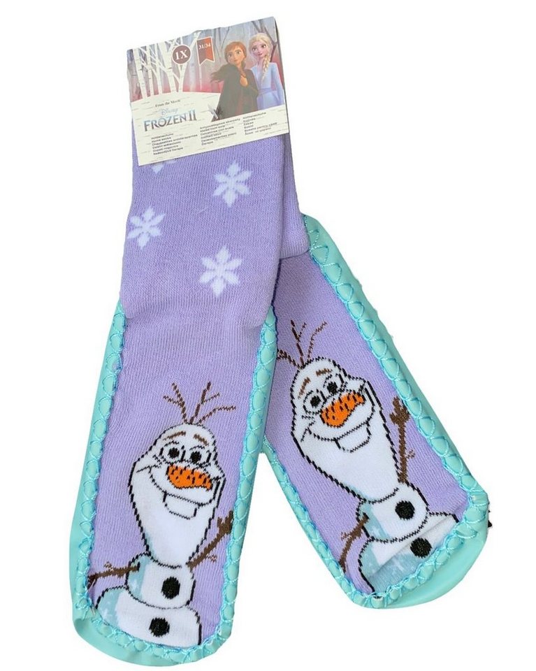 Disney Haussocken Frozen die Eiskönigin, Disney Princess Haussocken Mädchen Socken mit Sohle Hausschuhe Anna + Elsa + Olav Gr.27/30 31/34 von Disney