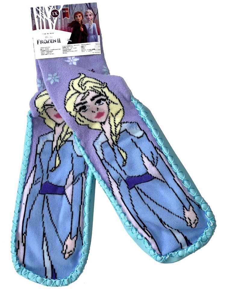 Disney Haussocken Frozen die Eiskönigin, Disney Princess Haussocken Mädchen Socken mit Sohle Hausschuhe Anna + Elsa + Olav Gr.27/30 31/34 von Disney