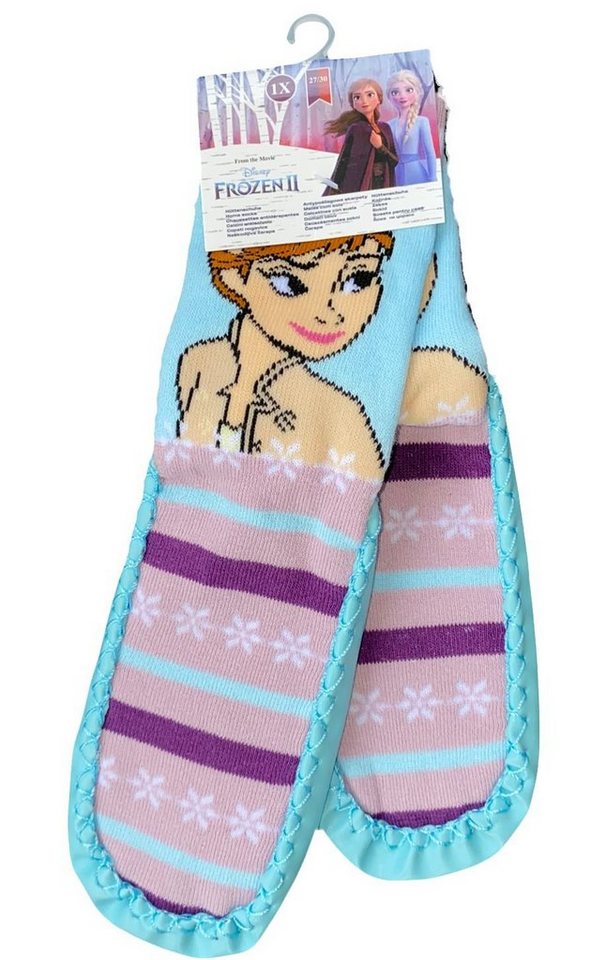 Disney Haussocken Frozen die Eiskönigin, Disney Princess Haussocken Mädchen Socken mit Sohle Hausschuhe Anna + Elsa + Olav Gr.27/30 31/34 von Disney