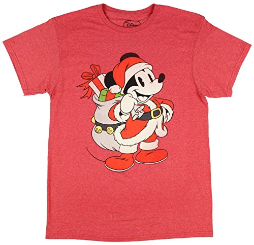 Disney Herren Weihnachten Mickey Mouse Santa Red Graphic T-Shirt, Rot meliert, XX-Large von Disney