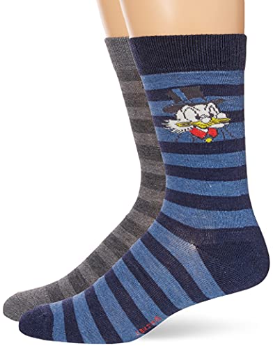 Disney Herren Ducktales 2er-Pack Crew Lässige Socke, Blau Grau Streifen, 43-47 EU von Disney