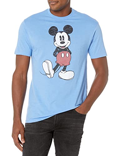 Disney Herren Full Size Mickey Mouse Distressed Look T-Shirt, Hellblau meliert, XXX-Large von Disney