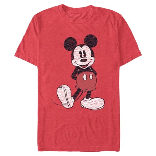 Disney Herren Mickey Mouse Used-Look in Voller Größe T-Shirt, Rot meliert von Disney