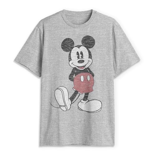 Disney Herren Mickey Mouse Used-Look in Voller Größe T-Shirt, grau meliert, Mittel von Disney