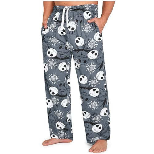Disney Schlafanzug Hose Herren Freizeithose Lang 100% Baumwolle Jogginghose Teens Männer Pyjamahose mit Kordelzug (M, Multi Jack) von Disney