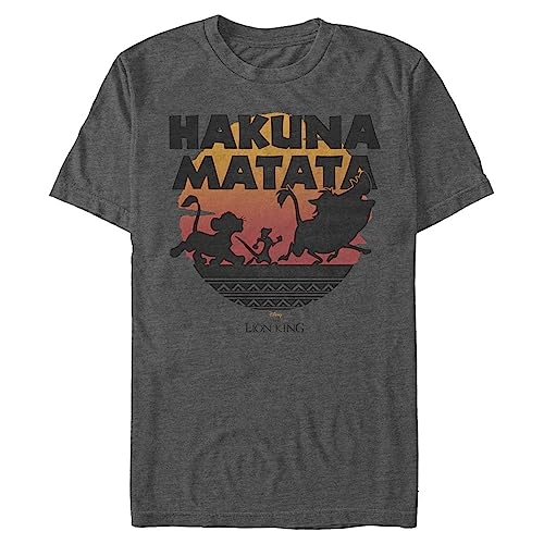 Disney Herren Lion King Gang Hakuna Matata Sunset Graphic T-Shirt Hemd, Charcoal Heather, Groß von Disney