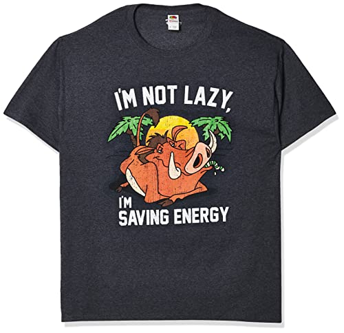 Disney Herren Lion King Pumba Not Lazy Saving Energy Graphic T-Shirt Hemd, Dunkelgrau meliert, XL von Disney