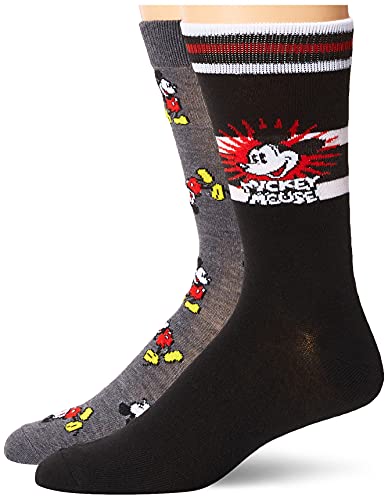 Disney Herren Mickey Mouse Crew, 2er-Pack Lässige Socken, Rot, Grau, Mehrfarbig, 43-47 EU von Disney