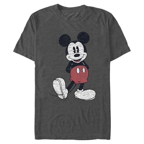 Disney Herren Mickey Mouse Used-Look T-Shirt, Zeichen Htr, Mittel von Disney