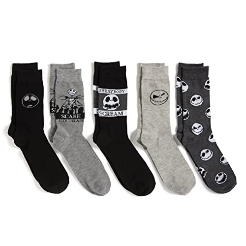 Disney Herren Nightmare Before Christmas Herren 5er-Pack Crew Socken, Schwarz Grau Multi, 10-13 von Disney