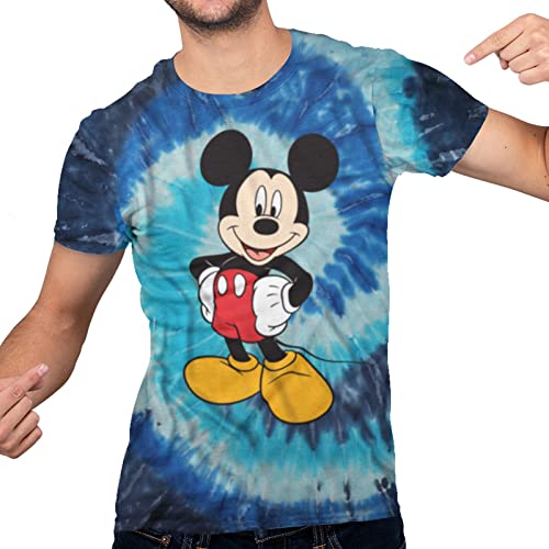Disney Herren-T-Shirt, klassisch, Micky Maus, volle Größe, Grafik, kurzärmelig, Premium Mehrblaue Spiralwäsche, L von Disney