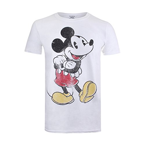 Disney Herren Vintage Mickey T-Shirt, weiß, S von Disney