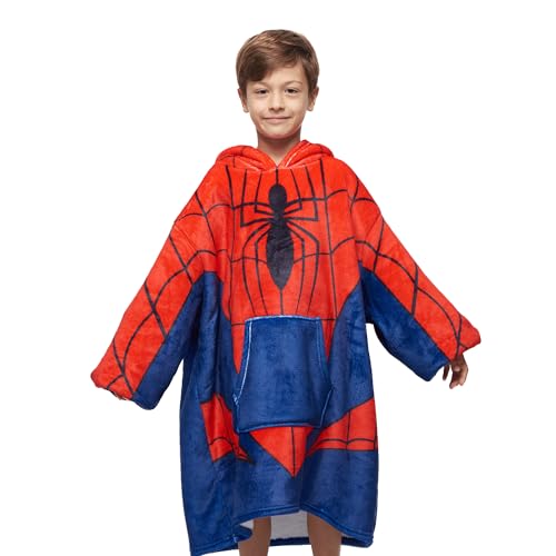 Disney Home Spiderman- Übergroße Hoodie Sweatshirt Decke mit Kapuze für Junge Kinder- Spiderman Oversized Sherpa Fleece Kapuzenpullover- 60x80 cm von Disney