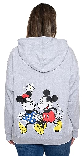 Disney Hoodie Damen Mickey & Minnie Mouse Print Zip Up, Hellgrau, 1X von Disney