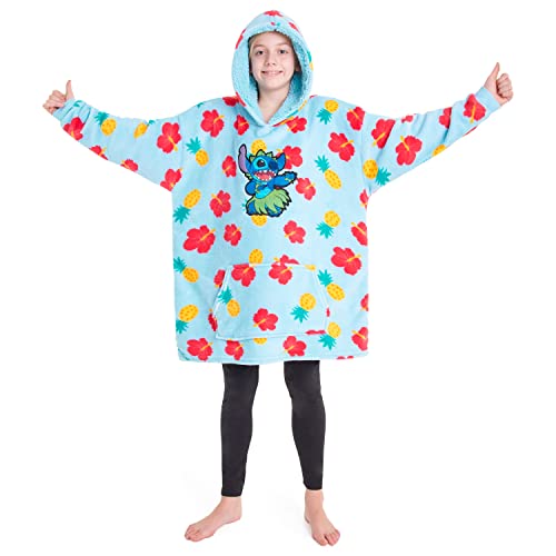 Disney Stitch Kapuzenpullover Mädchen, Übergroße Hoodie Decke Kinder mit Sherpa-Kapuze und Kängurutasche One Size (Mehrfarbig) von Disney