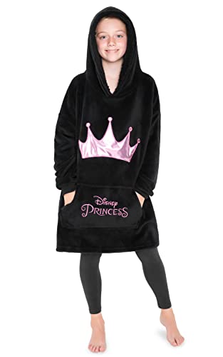 Disney Stitch Kapuzenpullover Mädchen, Übergroße Hoodie Decke Kinder mit Sherpa-Kapuze und Kängurutasche One Size (Schwarz/Rosa) von Disney