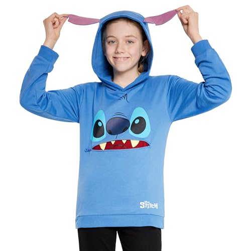 Disney Hoodie Mädchen Kinder, Stitch Baby Yoda Coole Pullover Mädchen Jugendliche 7-14 Jahren - Mädchen Geschenke (Blau Stitch, 9-10 Jahre) von Disney