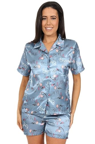 Disney I-Aah Damen Schlafanzug Kurz Satin Pyjama Set Sommer Zweiteiliger Schlafanzug für Frauen Seidensatin Größen 36-46, blau, 14-16 von Disney