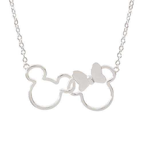 Disney Jewelry for Women and Girls, Mickey and Minnie Mouse Silver Plated Silhouette Pendant Necklace, 18" Chain Mickey's 90th Birthday Anniversary von Disney