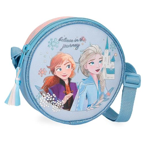 Joumma Disney Frozen Believe in The Journey Umhängetasche, rund, Blau, 14 x 14 x 4 cm, Polyester, L, blau, Runde Umhängetasche von Disney