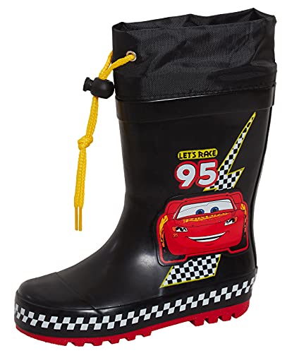 Disney Cars Gummistiefel für Jungen, mit Bindung, Gummistiefel, für Kinder, Lightning McQueen, Gummistiefel für Mädchen, Schwarz , 23 EU von Disney